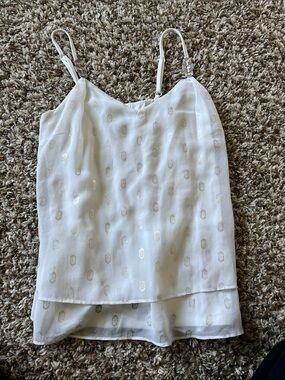 White House Black Market White Spaghetti-Strap Cami with Metallic Dots